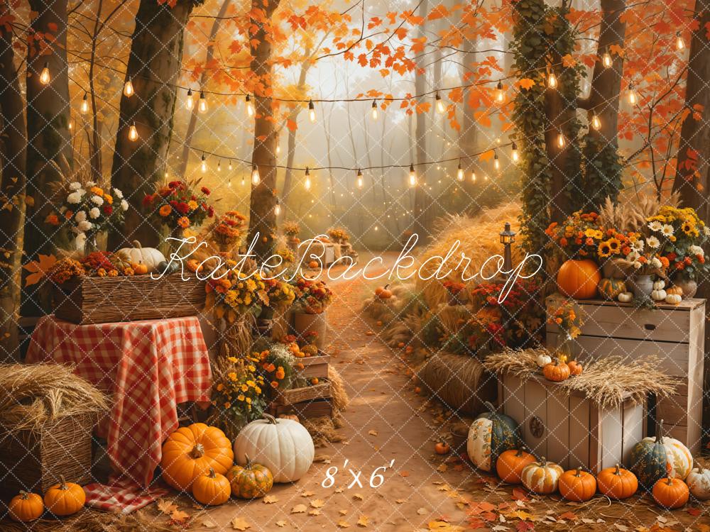 Kate Halloween Outdoor Maple Forest Pumpkin Path Backdrop Designed by Emetselch