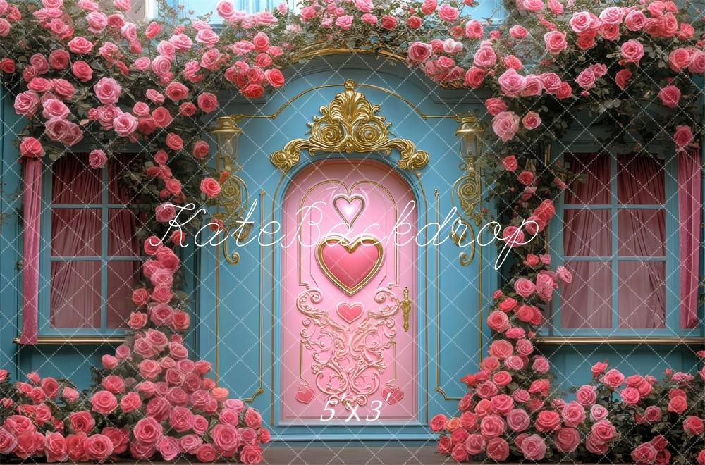 Valentine Pink Door Floral Arch Foto Achtergrond Designed by Mini MakeBelieve