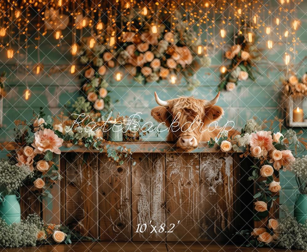 Bloemen Cow Green Wall Rustic Decor Foto Achtergrond Designed by Patty Robert