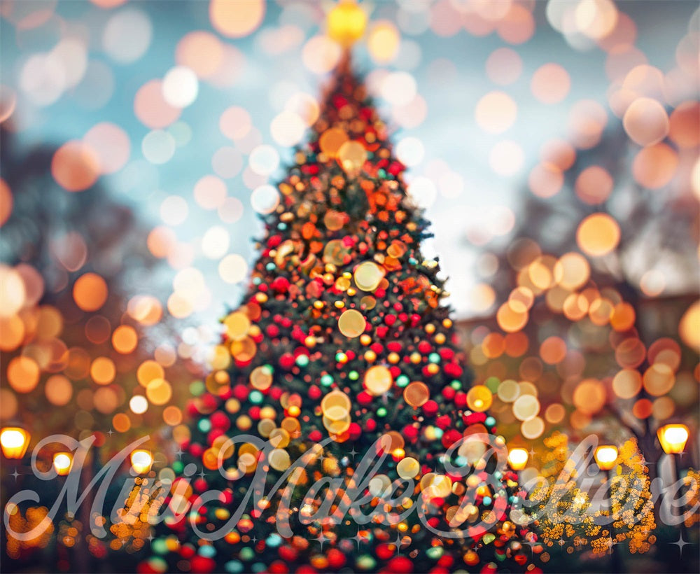 Kerstboomnacht Bokeh Lichtachtergrond Ontworpen door Mini MakeBelieve
