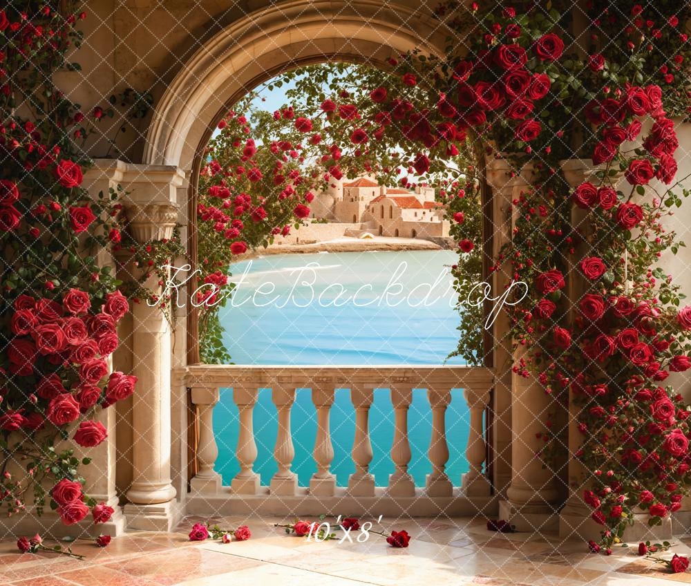 Kate Valentine Roses Arch Balcony Lake Backdrop Designed by Emetselch