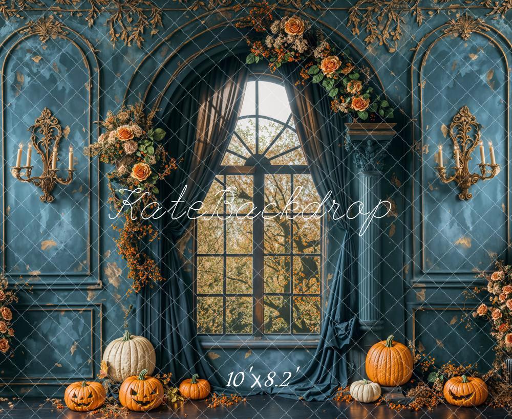 Fall Vintage Blue Wall Arch Window Foto Achtergrond Designed by Emetselch