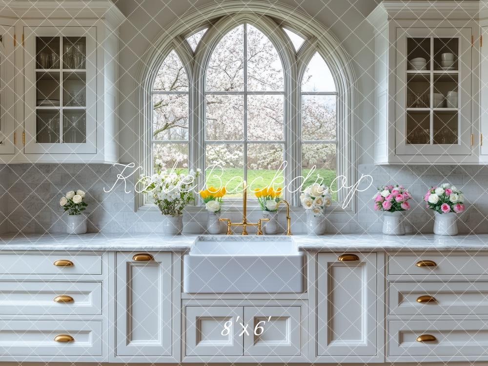 Kate Spring White Kitchen Cabinets Backdrop Designed by Mini MakeBelieve