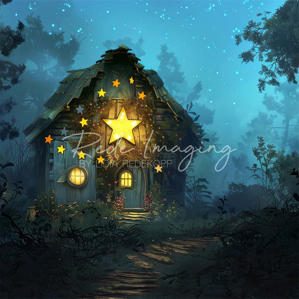 Kate Dreamy Forest Enchanted Star Wooden Hut Backdrop Designed by Lidia Redekopp