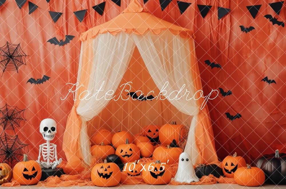 Tienda Naranja de Halloween con Fondo de Calabazas Diseñada por Patty Roberts