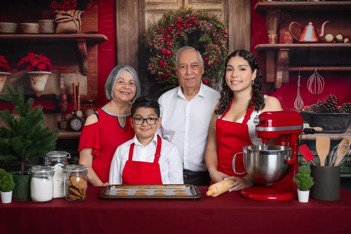 Kate Red and Green Christmas Kitchen Fleece Backdrop Designed by Mandy Ringe Photography