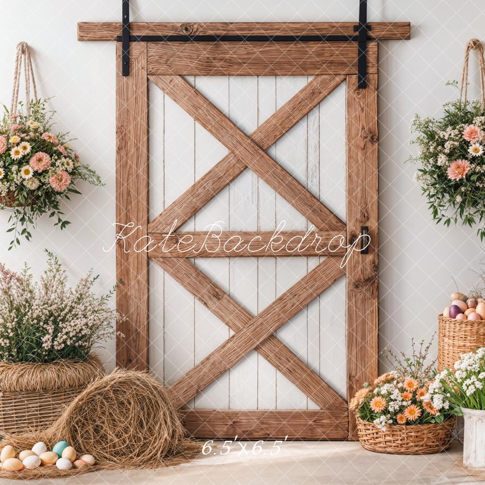 Easter Floral Rustic Barn Door Foto Achtergrond Designed by Emetselch