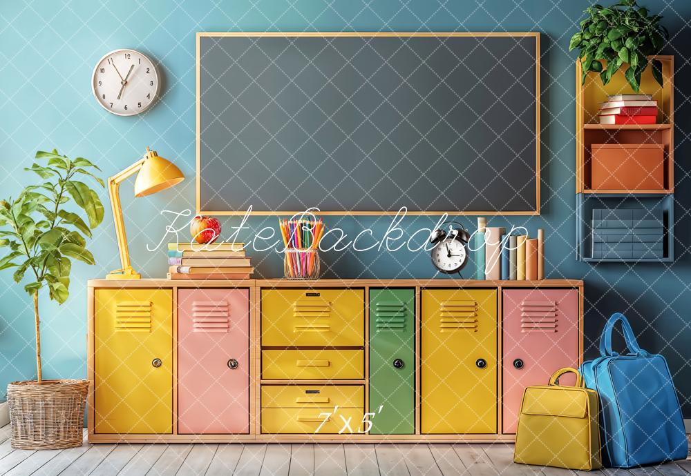 Kate Back to School Colorful Lockers Chalkboard Backdrop Designed by Emetselch