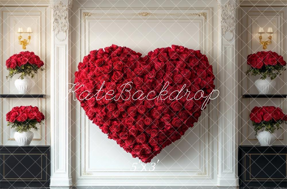 Kate Valentine Red Rose Heart Retro Backdrop Designed by Mini MakeBelieve