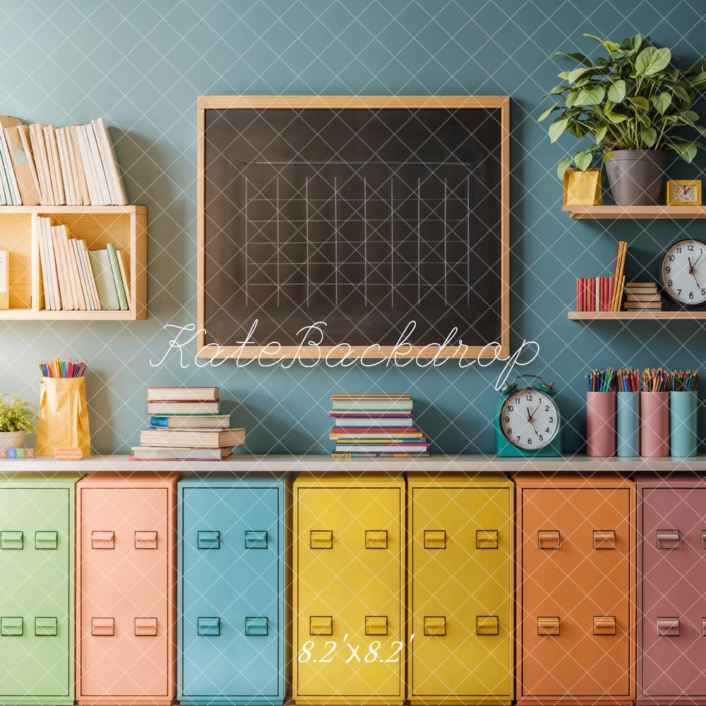 Back to School Kleurrijke Lockers Krijtbord Foto Achtergrond Designed by Emetselch