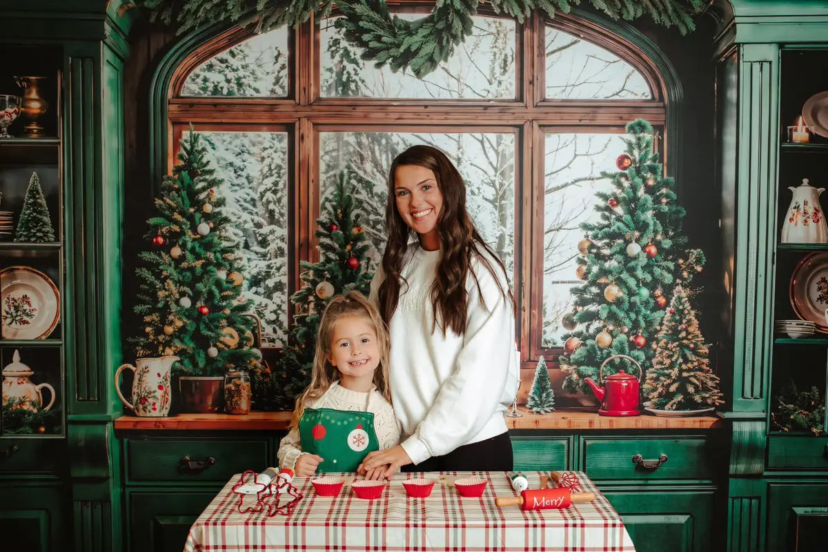 Kerst donkergroen retro keuken achtergrond ontworpen door Emetselch.