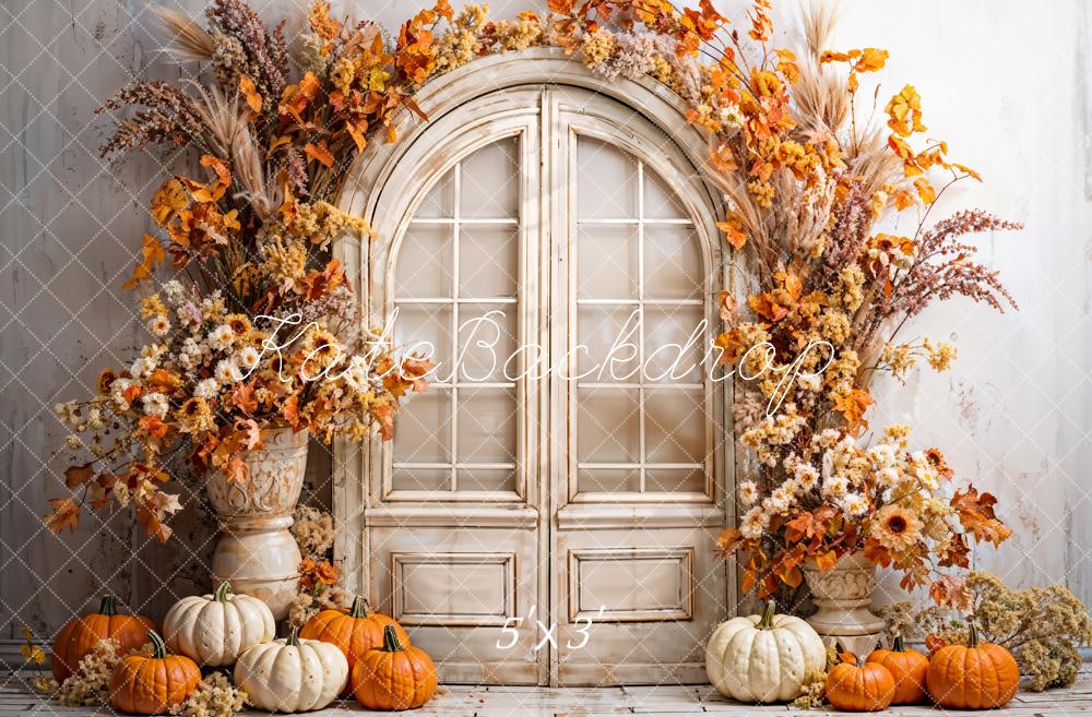 Fall Boho Pumpkin Beige Arched Door Foto Achtergrond Designed by Emetselch