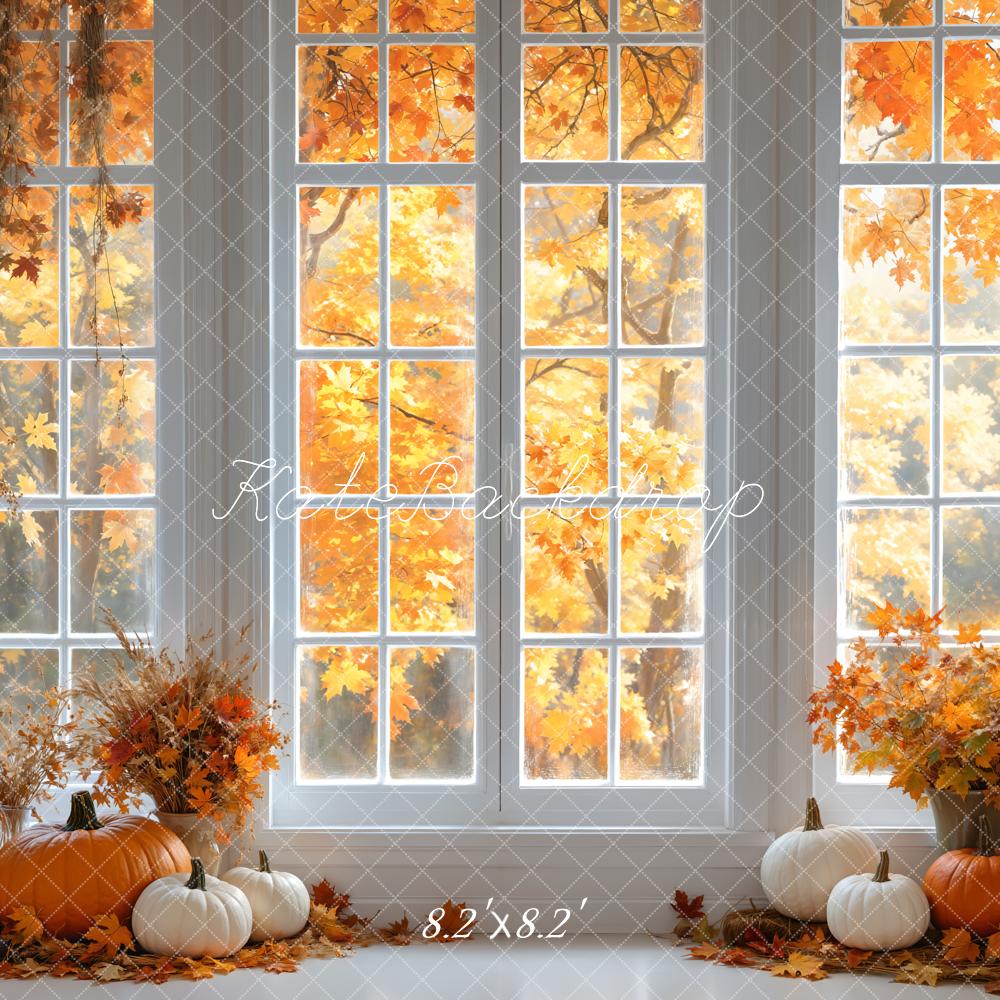 Kate Fall White Retro Window Maple Tree Backdrop Designed by Emetselch