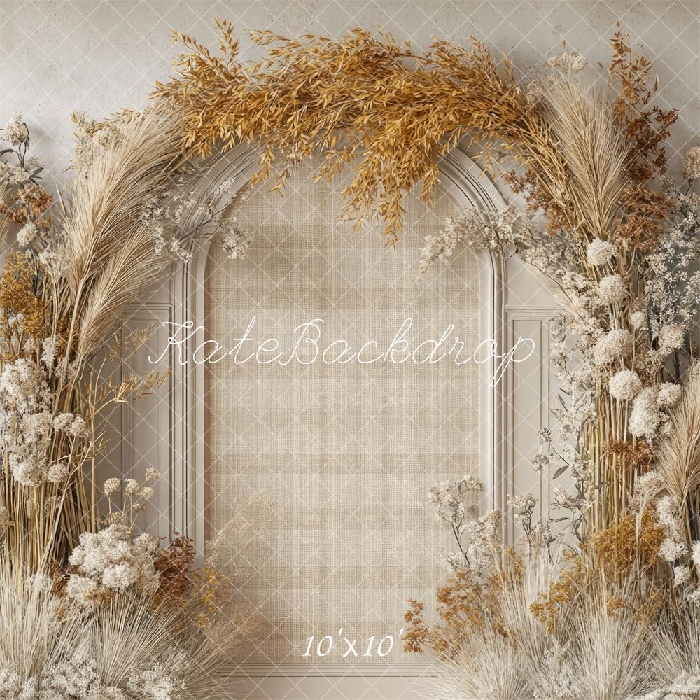 TEST Boho Floral Arch Beige Foto Achtergrond Designed by Mini MakeBelieve