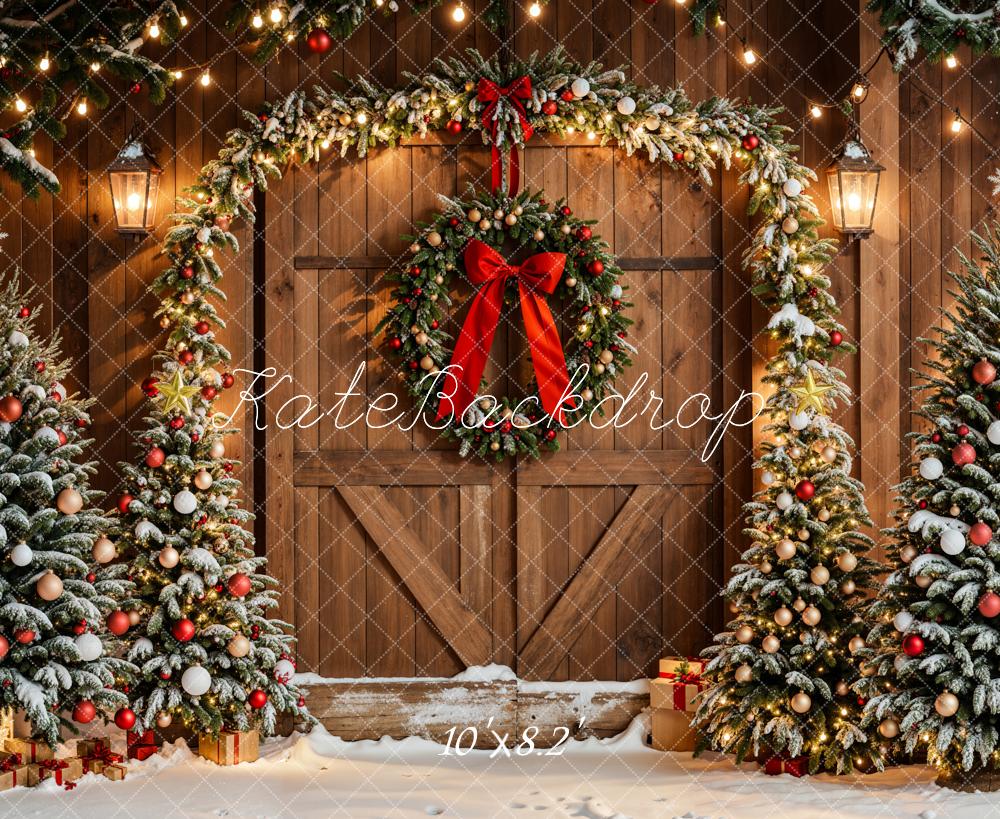 Kate Christmas Trees Arch Wreath Wood Door Backdrop Designed by Emetselch