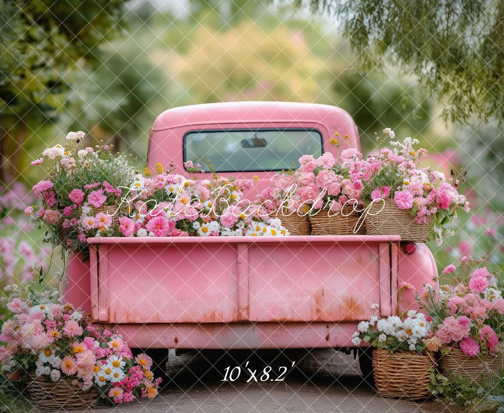 Kate Valentine Vintage Pink Truck Flower Backdrop Designed by Patty Roberts