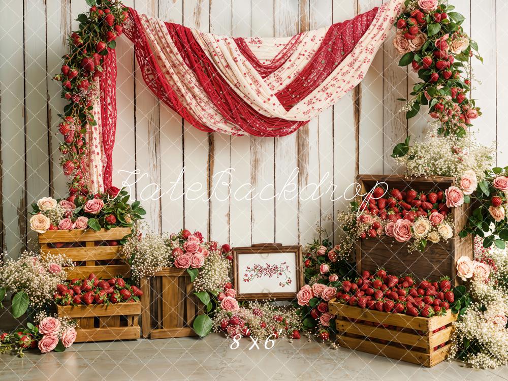 Kate Spring Strawberry Floral Rustic Drapery Backdrop Designed by Emetselch