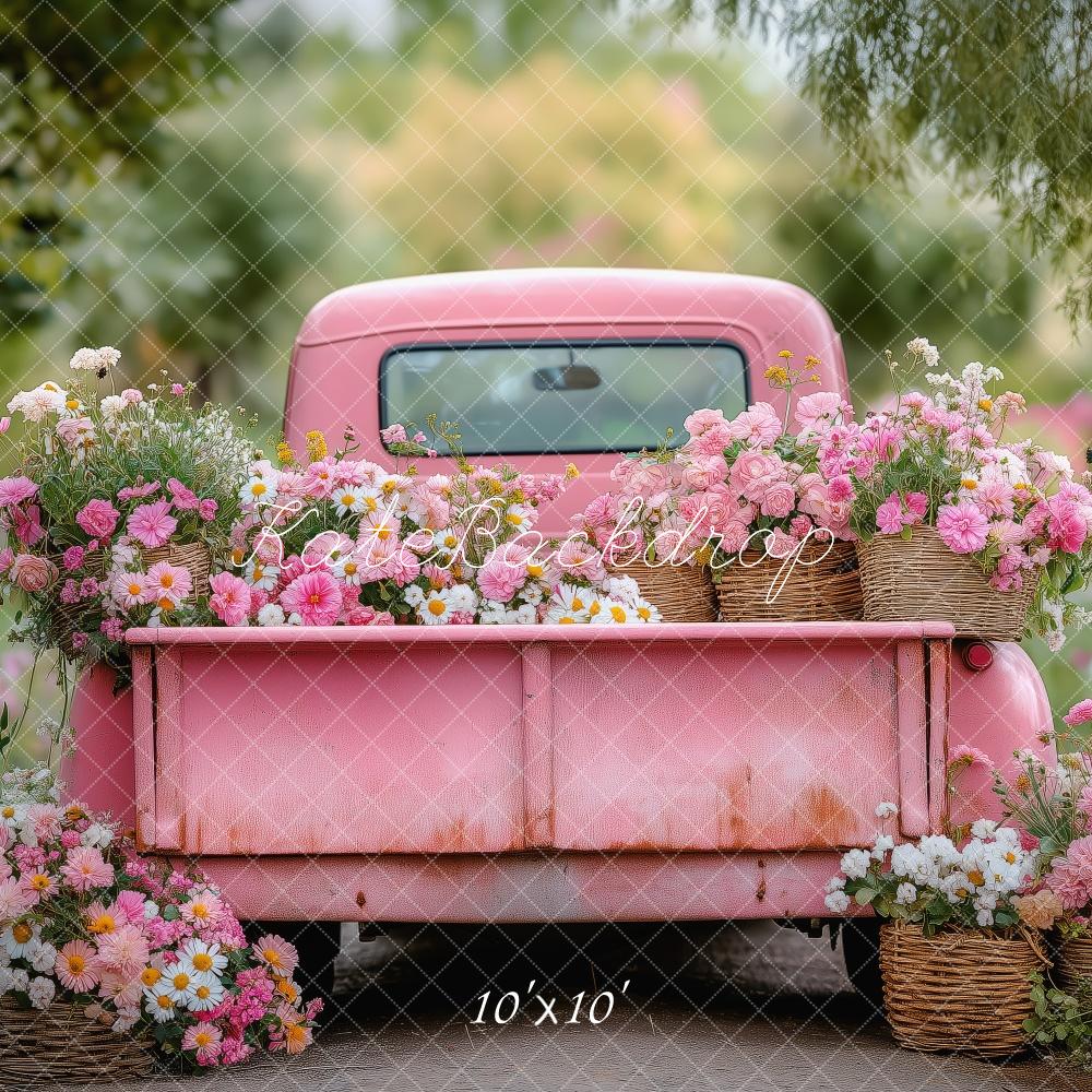 Kate Valentine Vintage Pink Truck Flower Backdrop Designed by Patty Roberts