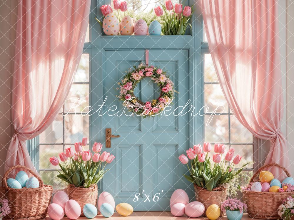 Kate Easter Tulips Eggs Door Pink Backdrop Designed by Emetselch