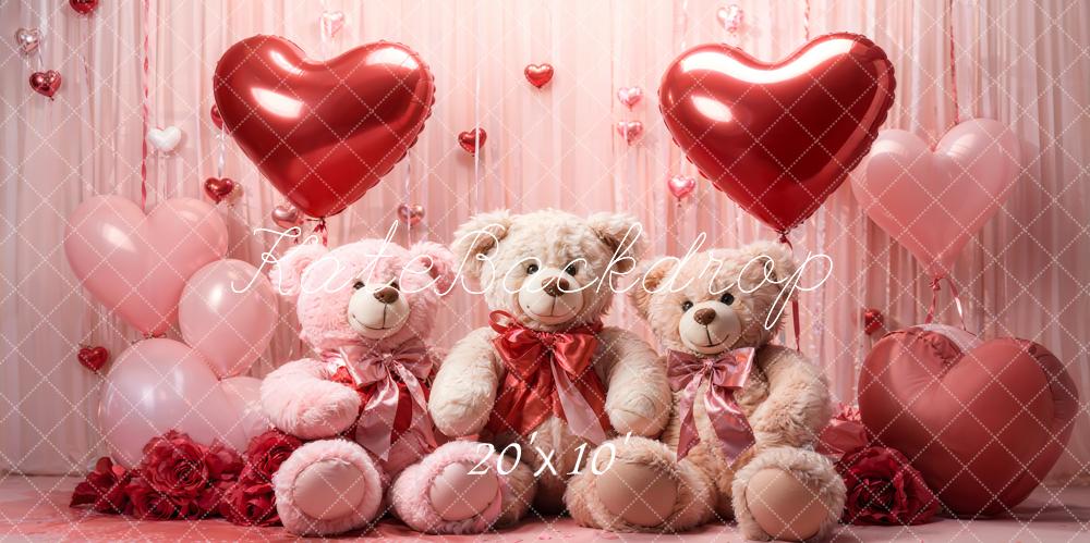 Kate Valentine's Day Teddy Bears Heart Balloon Backdrop Designed by Emetselch