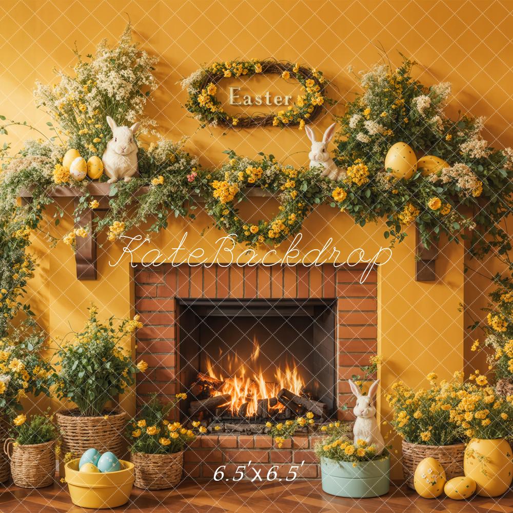 Kate Easter Floral Yellow Fireplace Eggs Backdrop Designed by Emetselch