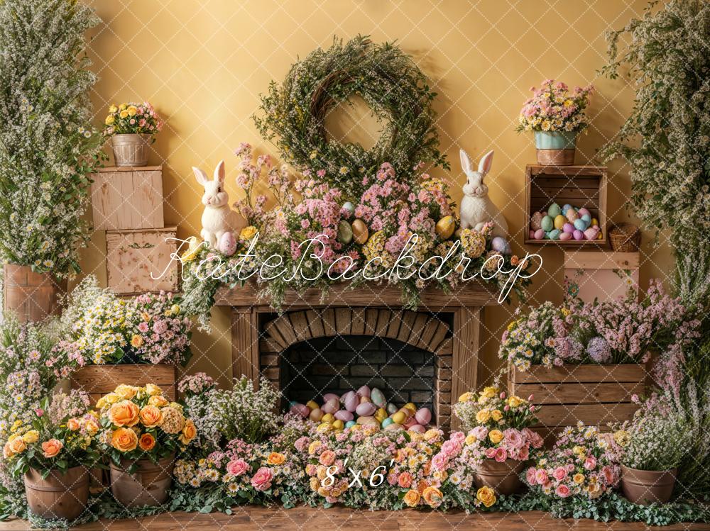 Kate Easter Bunny Floral Fireplace Backdrop Designed by Emetselch