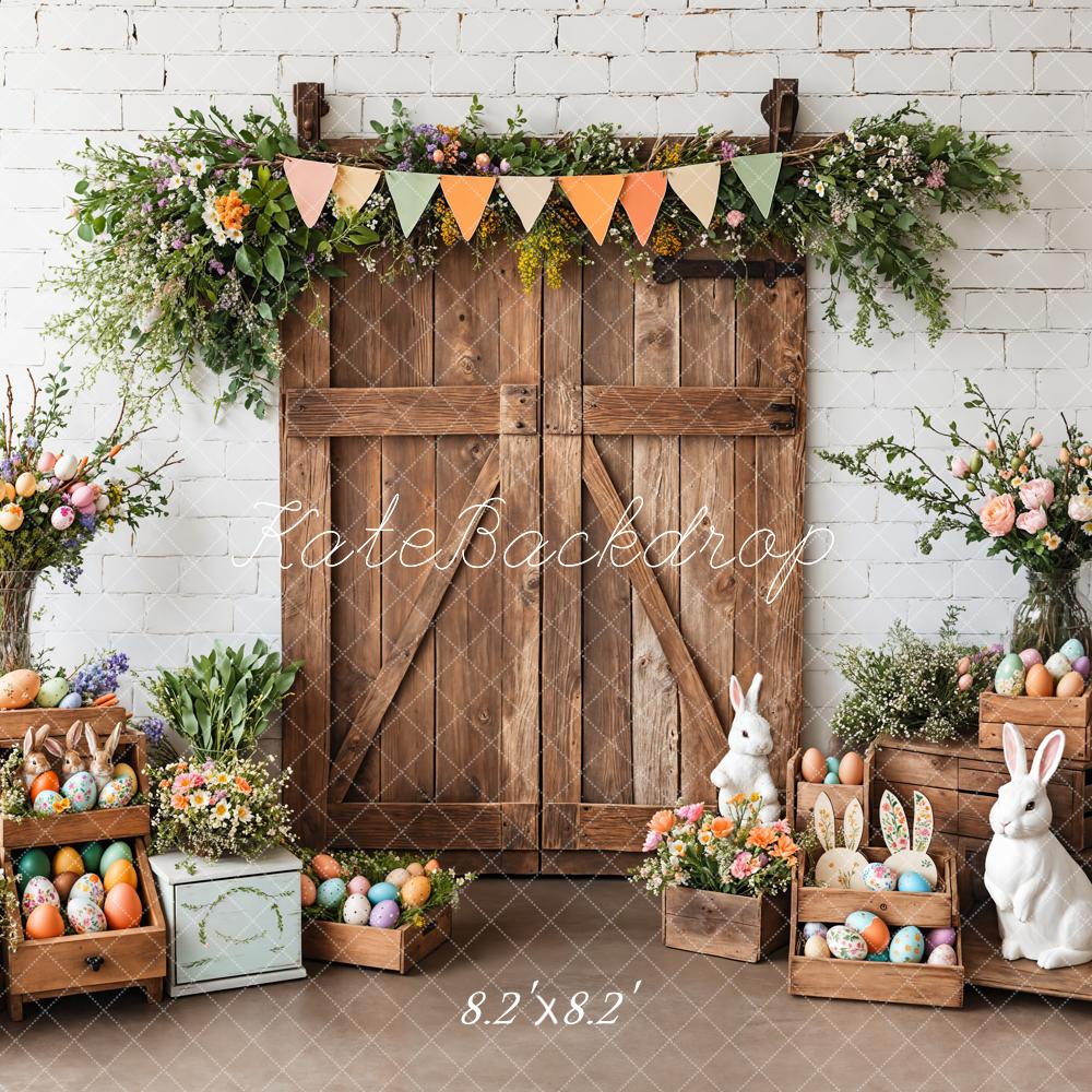 Kate Easter Barn Door Bunny Floral Backdrop Designed by Emetselch