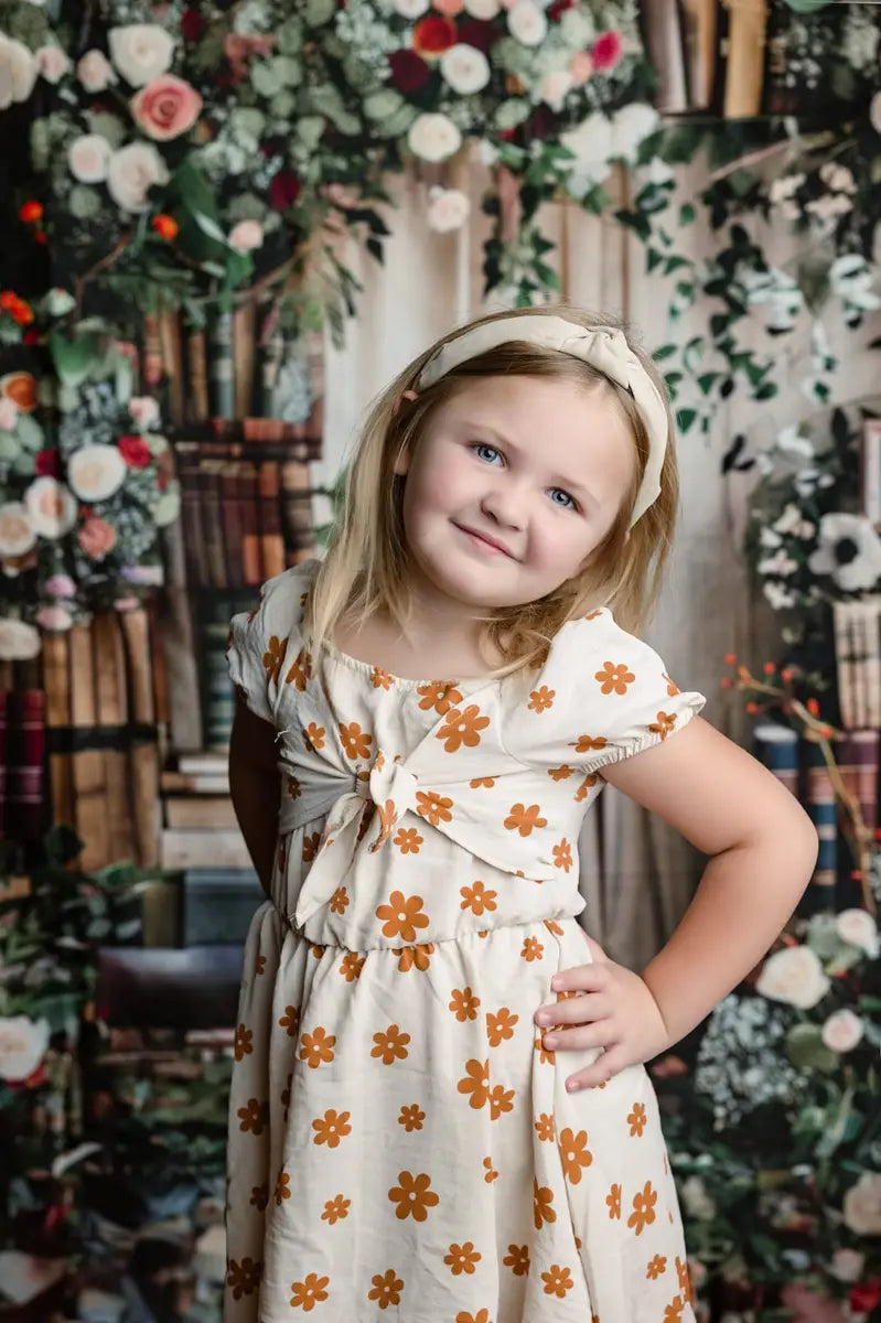 Kate Boho Colorful Floral Book Arch Beige Curtain Backdrop Designed by Patty Robert