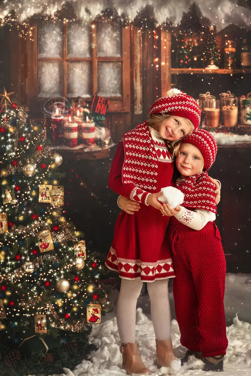 Kate Christmas Tree Snowy Hot Cocoa Booths Backdrop Designed by Emetselch