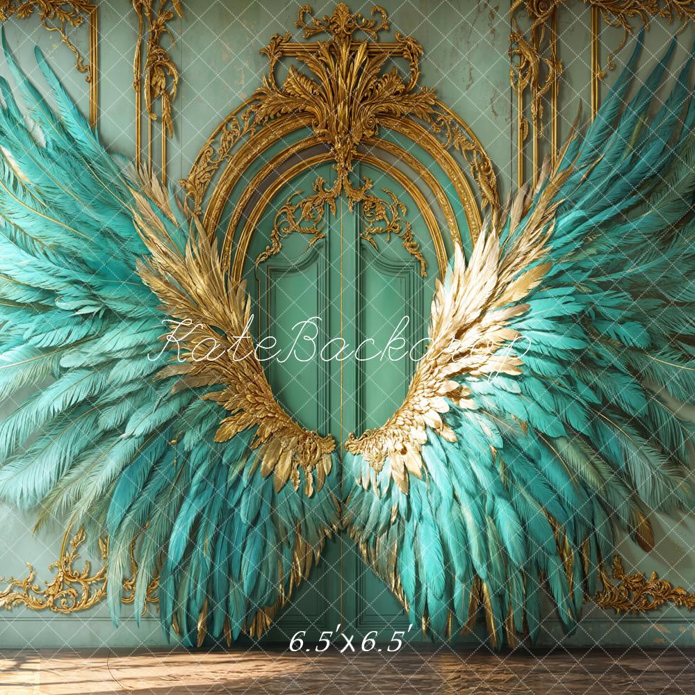 Kate Elegant Vintage Turquoise Feather Wings Backdrop Designed by Emetselch