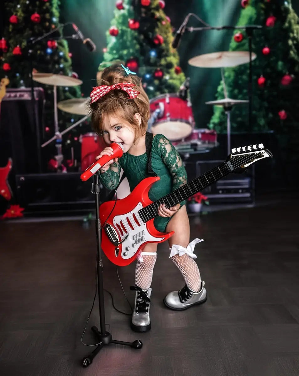 Kate Retro Christmas Tree Rock Music Stage Backdrop Designed by Mini MakeBelieve