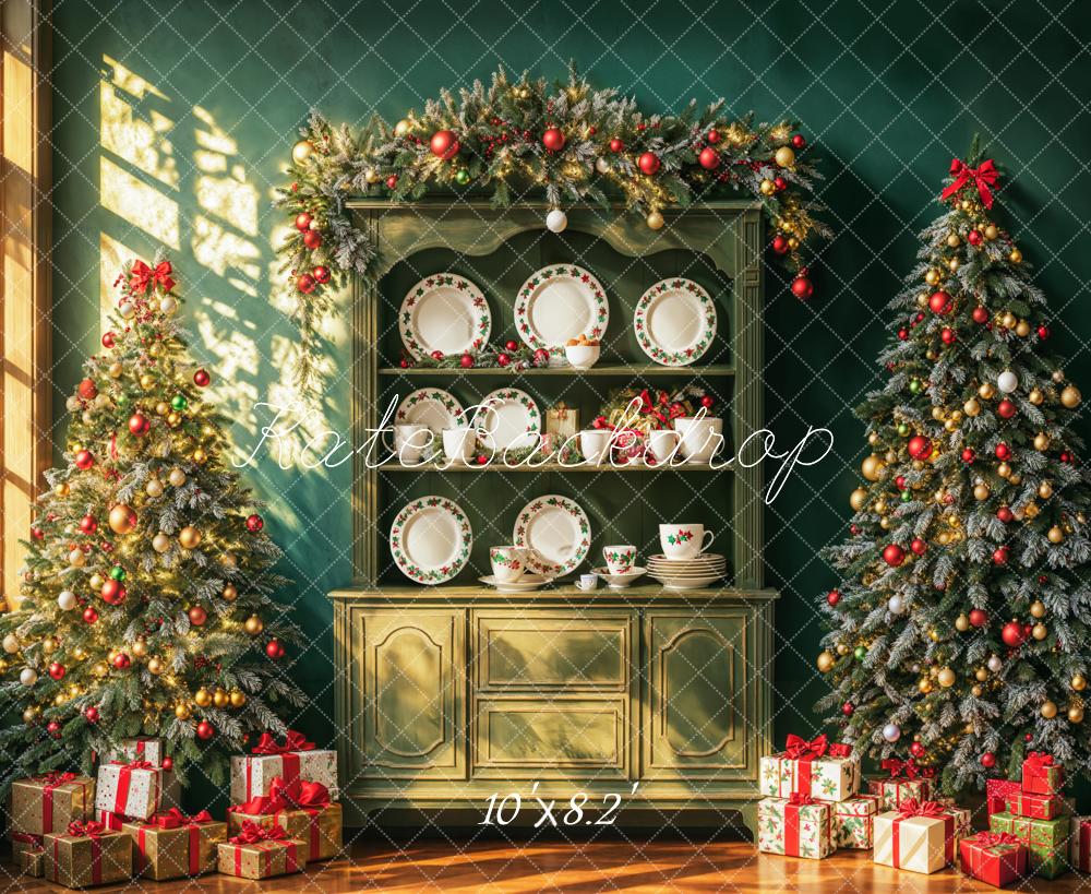 Kerst Retro Groene Kast Wand Foto Achtergrond Designed by Emetselch