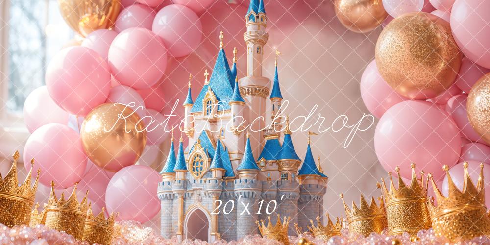 Kate Birthday Castle Pink Balloons Crowns Backdrop Designed by Emetselch