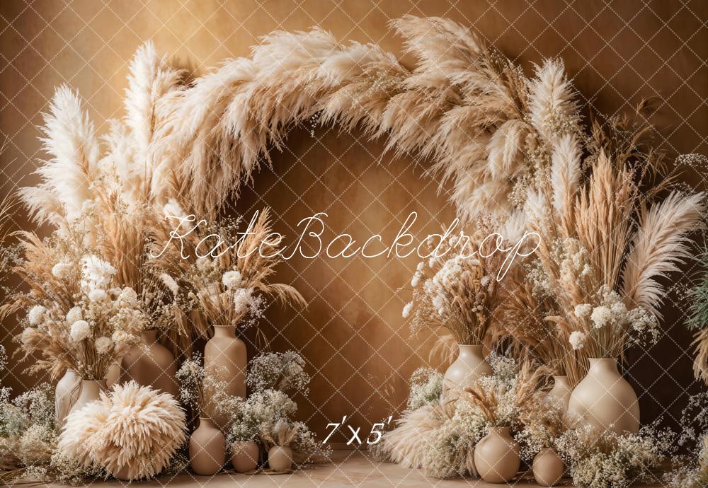 Kate Boho Arch Pampas Grass Brown Backdrop Designed by Emetselch