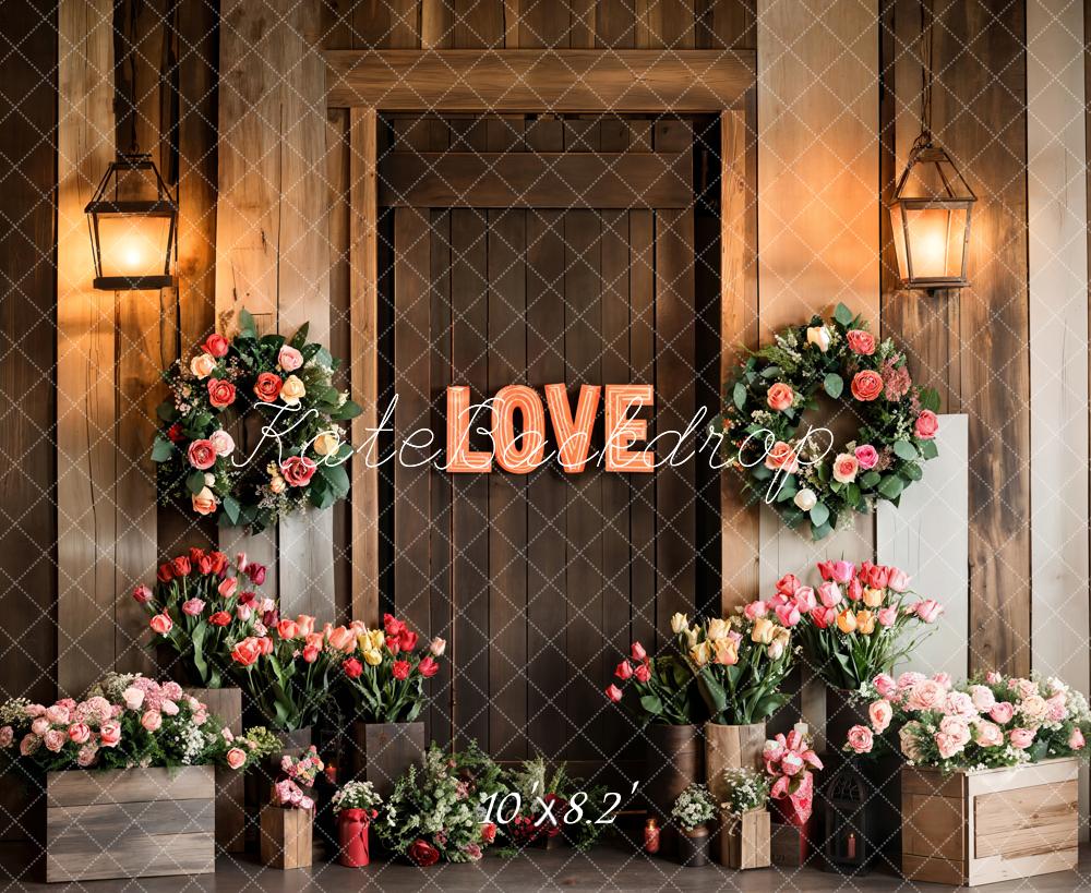 Fondo de puerta de madera floral de amor del Día de San Valentín diseñado por Emetselch