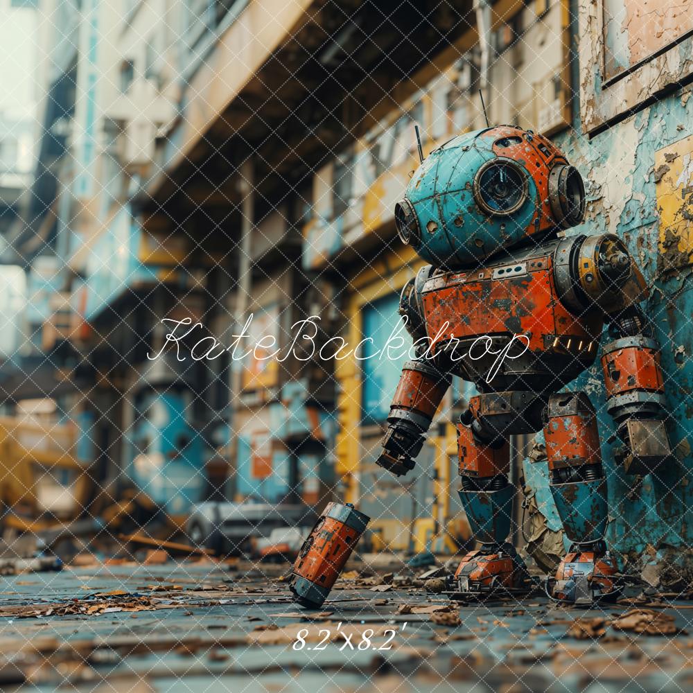 Kate Cartoon Futuristic Robot Urban Street Backdrop Designed by Emetselch