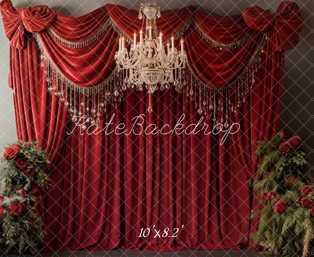 Kate Red Rose Chandelier Curtain Backdrop Designed by Emetselch