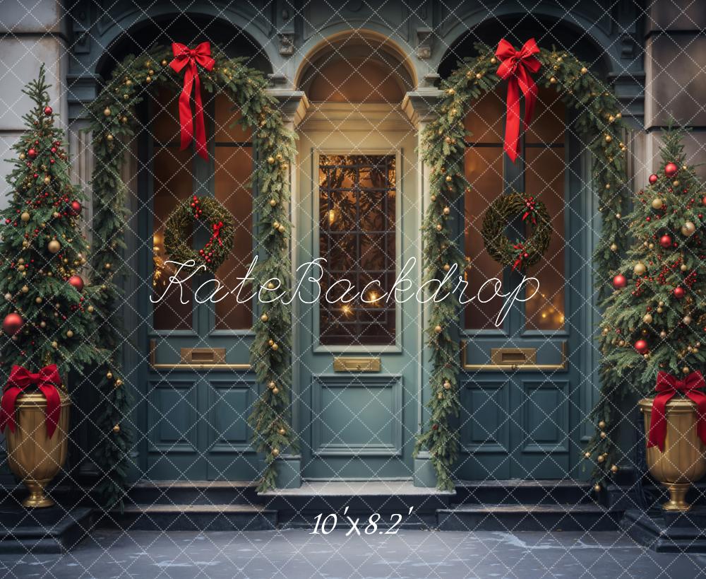 Kate Christmas Vintage Blue Arched Window Store Backdrop Designed by Emetselch