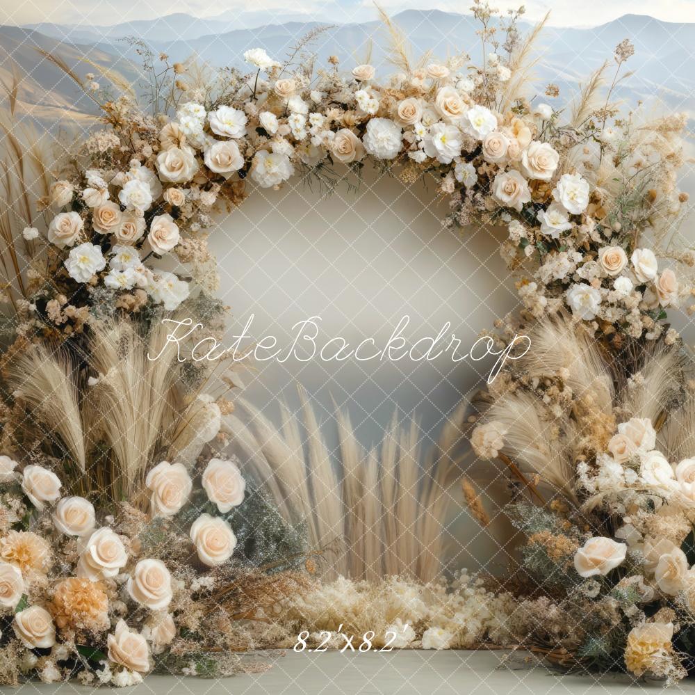 Kate Boho Floral Arch Beige Outdoor Backdrop Designed by Mini MakeBelieve