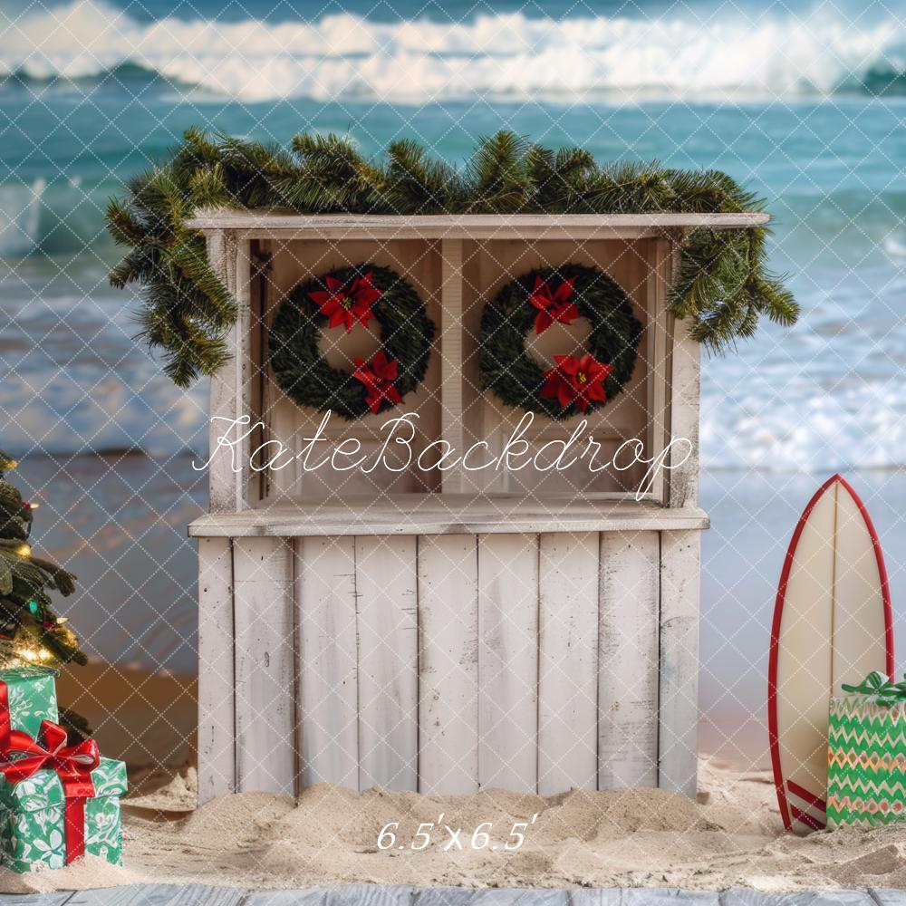 Kate Christmas Beach Snowman Surfboard Backdrop Designed by Mini MakeBelieve