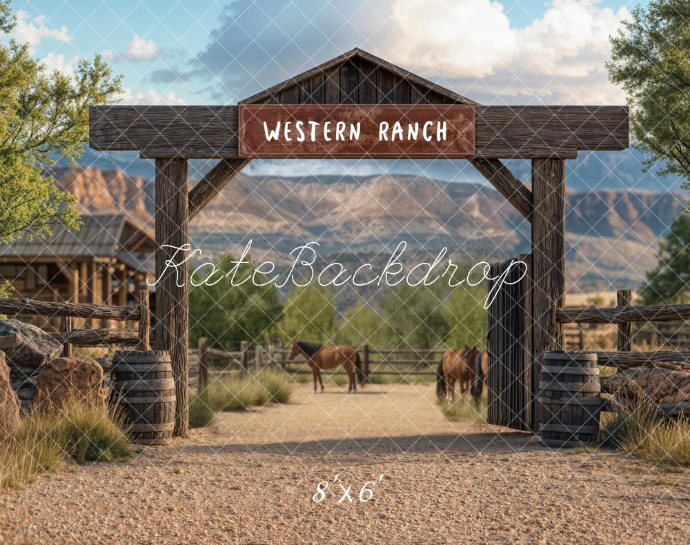 Kate Western Ranch Horses Mountain Backdrop Designed by Emetselch