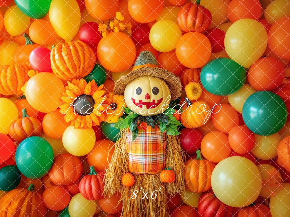 Kate Halloween Scarecrow Balloon Pumpkin Backdrop Designed by Patty Roberts