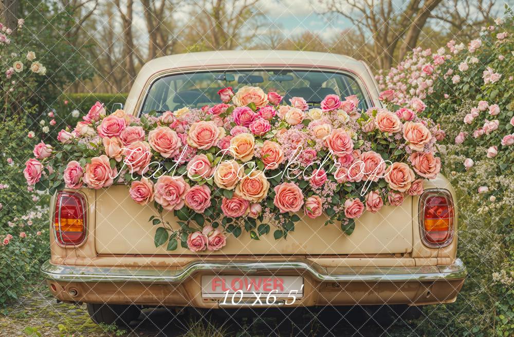 TEST Kate Valentine Vintage Car Pink Roses Backdrop Designed by Emetselch