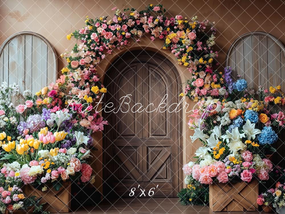 Kate Spring Flower Arch Wooden Door Backdrop Designed by Mini MakeBelieve