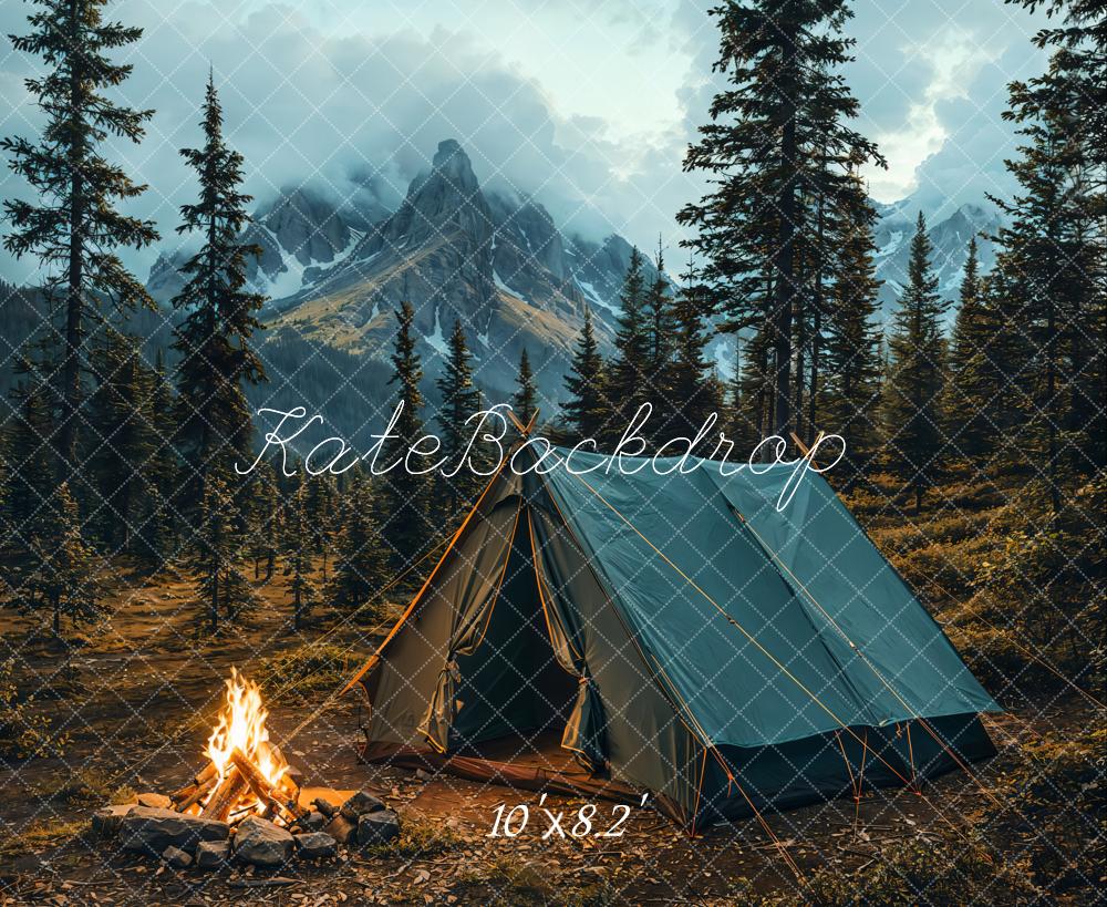 Kate Camping Tent Bonfire Mountain Forest Backdrop Designed by Emetselch