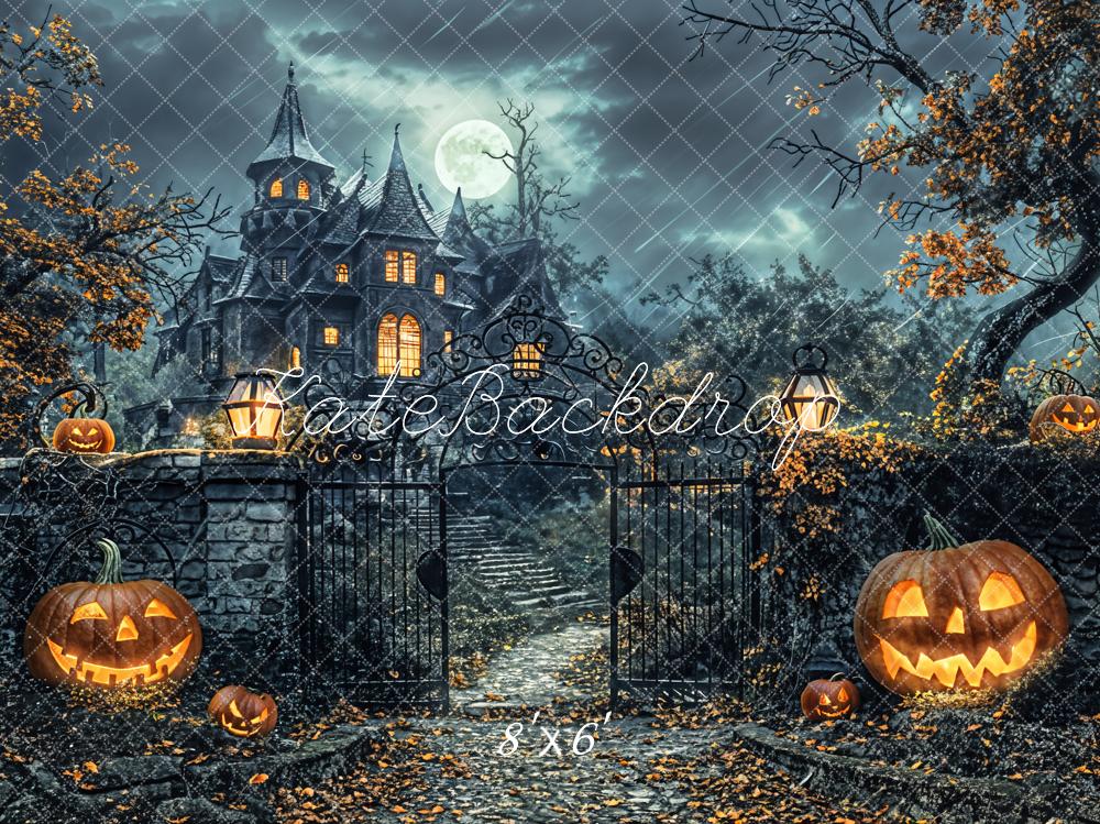 Kate Halloween Forest Pumpkin Black Retro Castle Backdrop Designed by Chain Photography