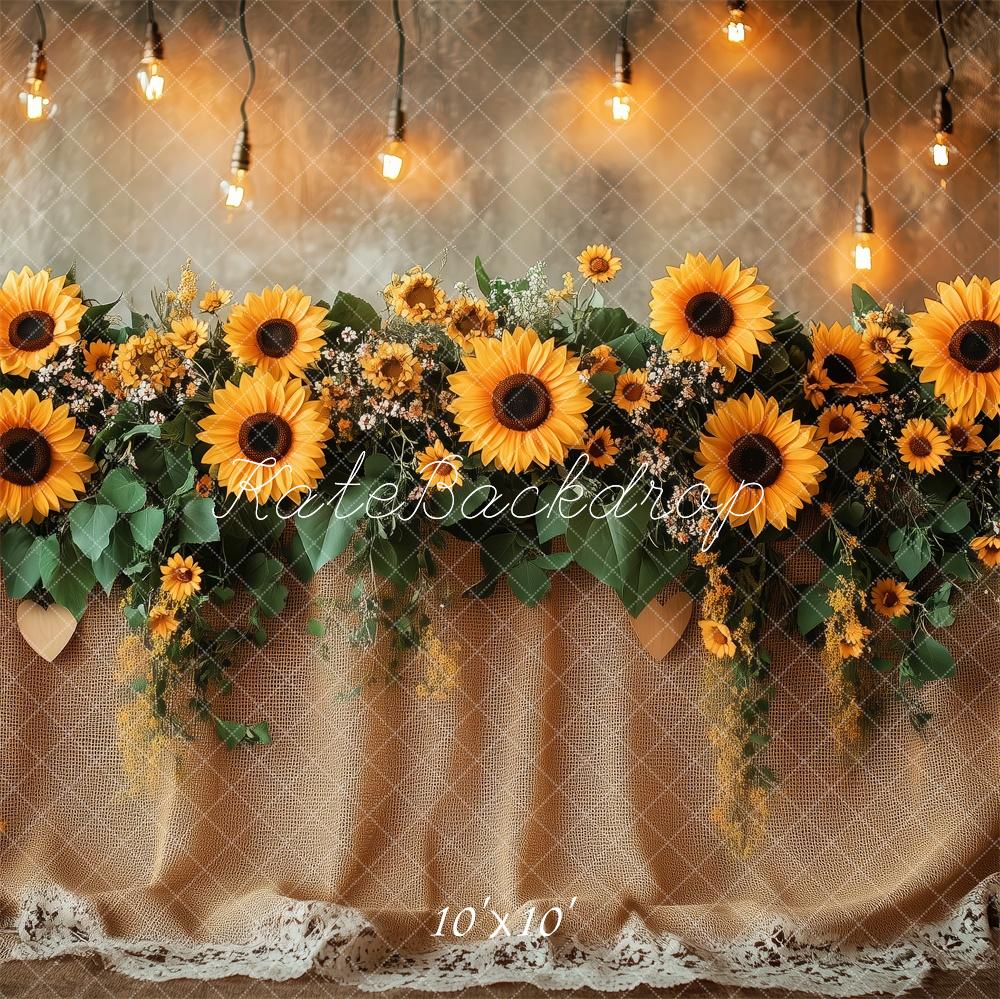 Kate Sunflower Garland Lights Rustic Backdrop Designed by Patty Roberts