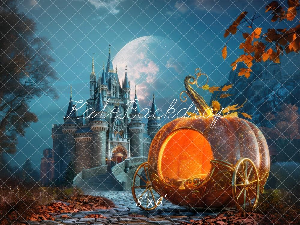 Fondo de calabaza de Halloween en el castillo diseñado por Mini MakeBelieve