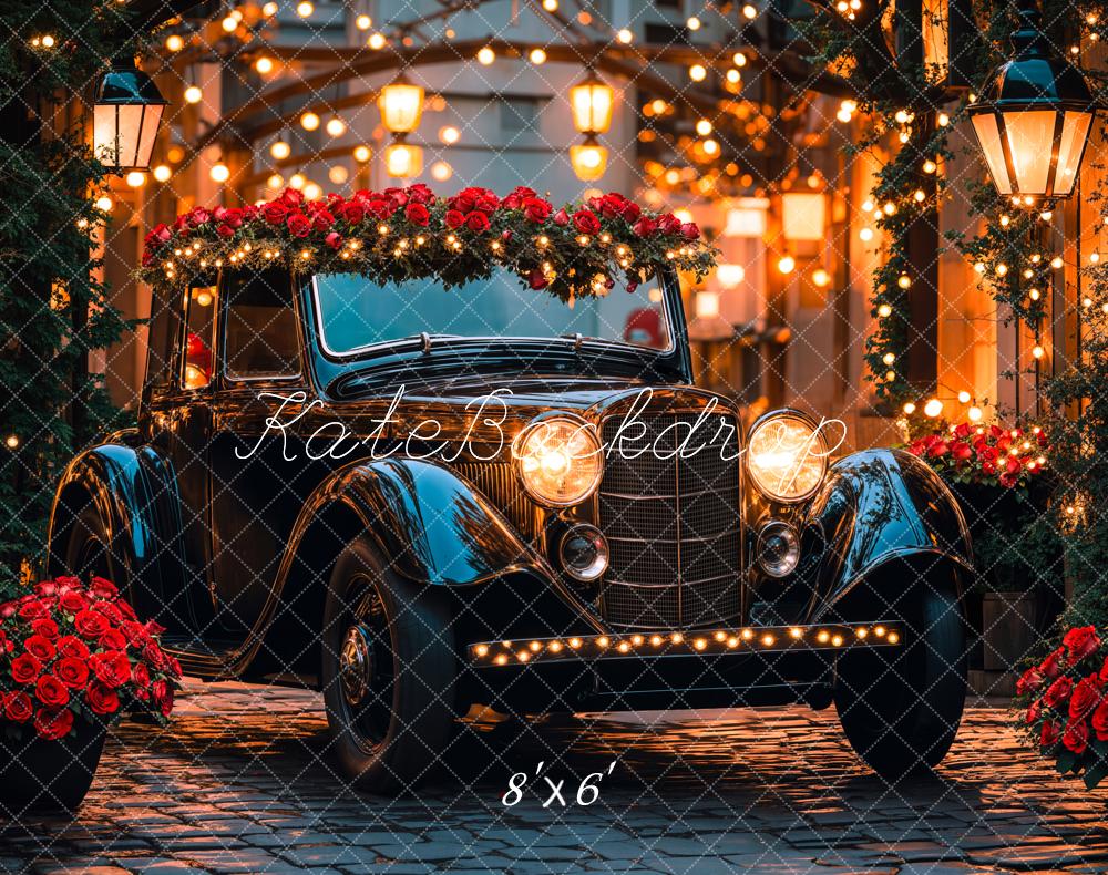 Fondo de rosas de coches vintage y luces diseñado por Emetselch