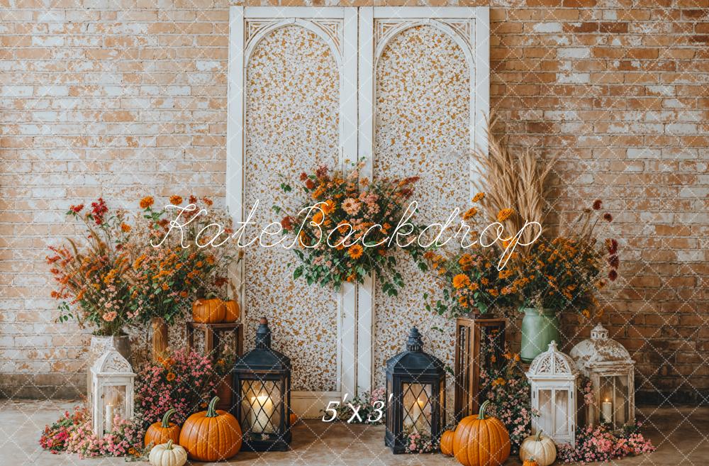 Fall Floral Arch Brick Wall Backdrop Designed by Emetselch